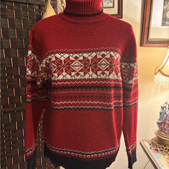Vintage Other - Vintage 70s Red and Black Turtleneck Sweater